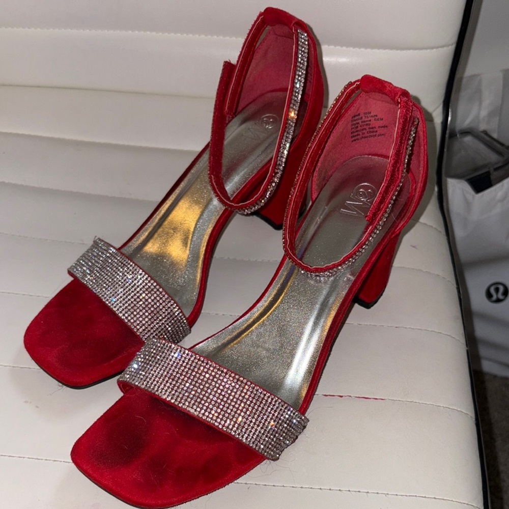 Camilla & Marc Red Silver Heels with Crystal Embellishments
